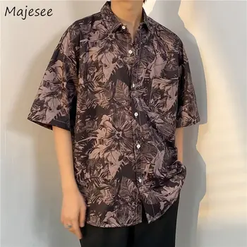 Vintage Marškinėliai Vyrams, M-3XL Spausdinimo Baggy Mados Drabužių Vasaros Kvapą Gražus Camisas Japonijos Stilingas Gatvės Brandi Elegancija