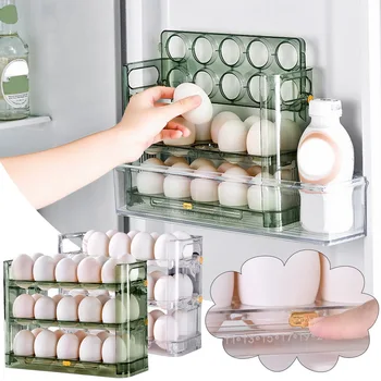 Virtuvės Kiaušinių Sluoksnius, Multi-layer Kiaušinių Naujas Šaldytuvas Gali Tris Dėklas 30 Kartoninių Kiaušinių Grįžtamasis Rack Storage Namie Būti Kiaušinių Dėžutę