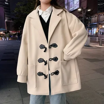 Vyrai Korėjos Mados Žiemos Striukės, Paltai 2023 Vilnos Kailis Mens Negabaritinių Harajuku Paltas Vyrų Japonijos Streetwear Striukės