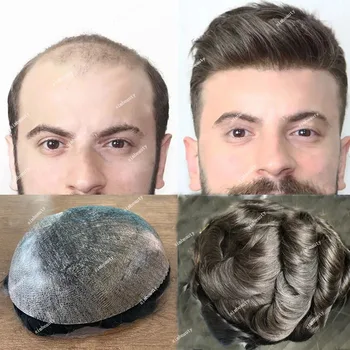 Vyrai Toupee Visą Poli Pelenų Ruda Šviesūs Žmogaus Plaukų Pakeitimo Įpurškimo Patvarus Pu Gamtos Hairpieces Vyrų Juoda Protezas