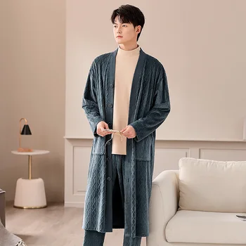 Vyriški V-kaklo Mygtuką pliušinis stiliaus skraiste, chalatas, rudenį ir žiemą patalpose integruota pižama