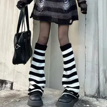 Y2k Juostele Megzti Kojų Šildytuvus Moterys Mielos Merginos Harajuku Punk Kelio Didelės Kojos Puskojinės Briaunoti Megztiniai, Kojinės Gotikos Kojinės Streetwear