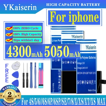 YKaiserin AAAAA Kokybės Bateriją, Skirta iPhone 4, 6S 6 5 5S 5C X SE 7 8 Plius XR Xs Max Aukštos Realias galimybes Tešlą Nulinio Ciklo Nemokamas Įrankis