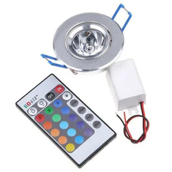 Įleidžiamas LED Lubų Downlight 3W RGB su Nuotolinio Valdymo Pritemdomi LED Spot Light korpuso Vitrina Apšvietimas