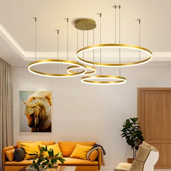 Šiuolaikinių LED Ratas Žiedai, Šviestuvais, Namų Patalpų Gyvenimo Valgomasis Villa Dekoro Kabo Pakabukas Šviesos Šepečiu Juoda Aukso Blizgesio