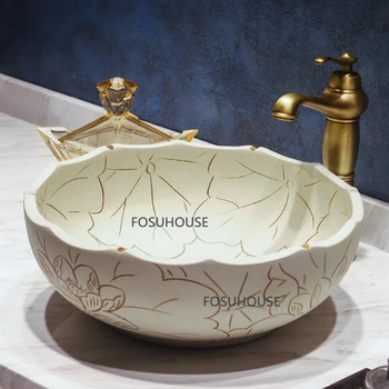 Šiuolaikinės Keramikos Vonios Kriaukle Vonios Rungtynių Kriaukle Derliaus Kūrybos Turas Lotus Dizainas Lauko Kiemas Rankų Plovimo Kriauklės