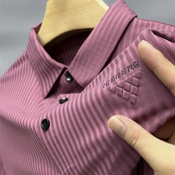 Šviesos prabangūs aukštos klasės ledo šilko kvėpuojantis polo marškinėliai, vyriški trumpomis rankovėmis 2023 vasaros mados atvartas atsitiktinis marškinėliai viršų
