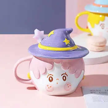 Kavos Puodelis Mielas Dizainas Vaikams: nišą puodelis su dangteliu, aukštos išvaizda keramikinis puodelis, didelės talpos pusryčiai taurės, mergina